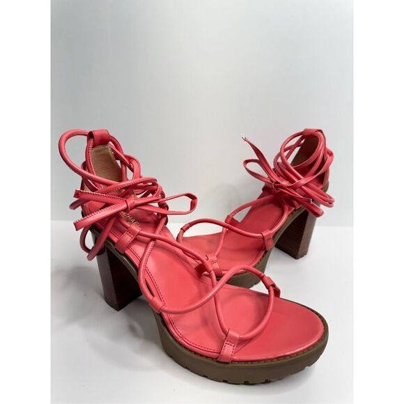 Michael Kors Platform Sandal Size 10 Coral Leather Ankle Wrap Open Toe Heels‎ - Picture 5 of 9